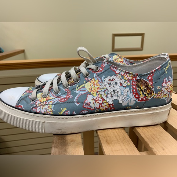 Roberto Cavalli Floral Low Leather Sneakers Sz 45 - Picture 13 of 15